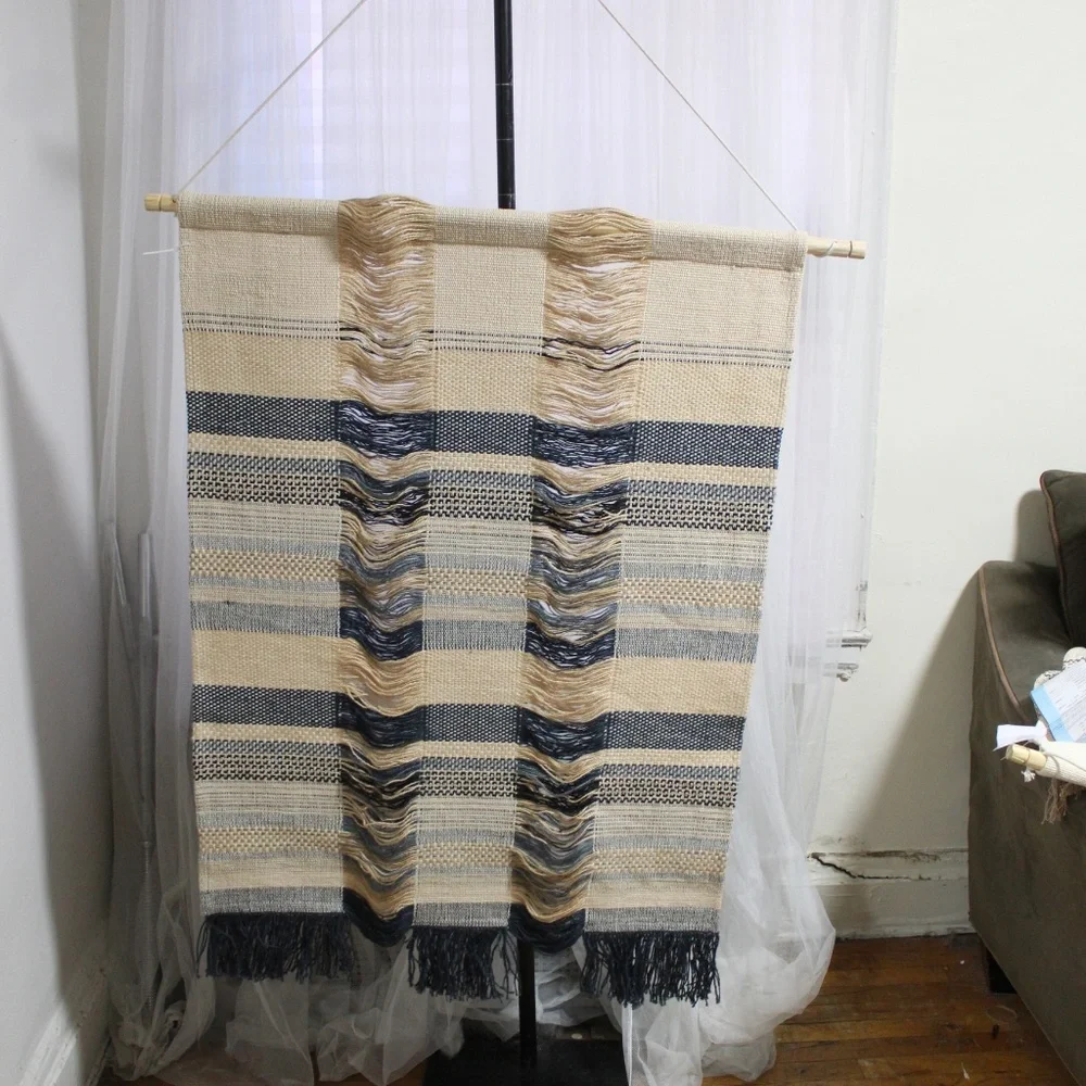 West Elm Woven Tapestry Wall Art – Cotton Fiber Textile with Pine Wood Rod